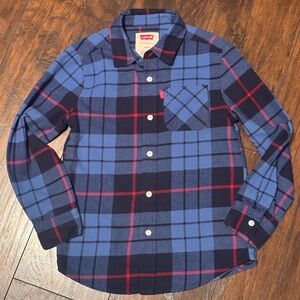 Levi's Shirt Boys Plaid Cotton Twill Flannel Size Small (7/8) Western Cowboy